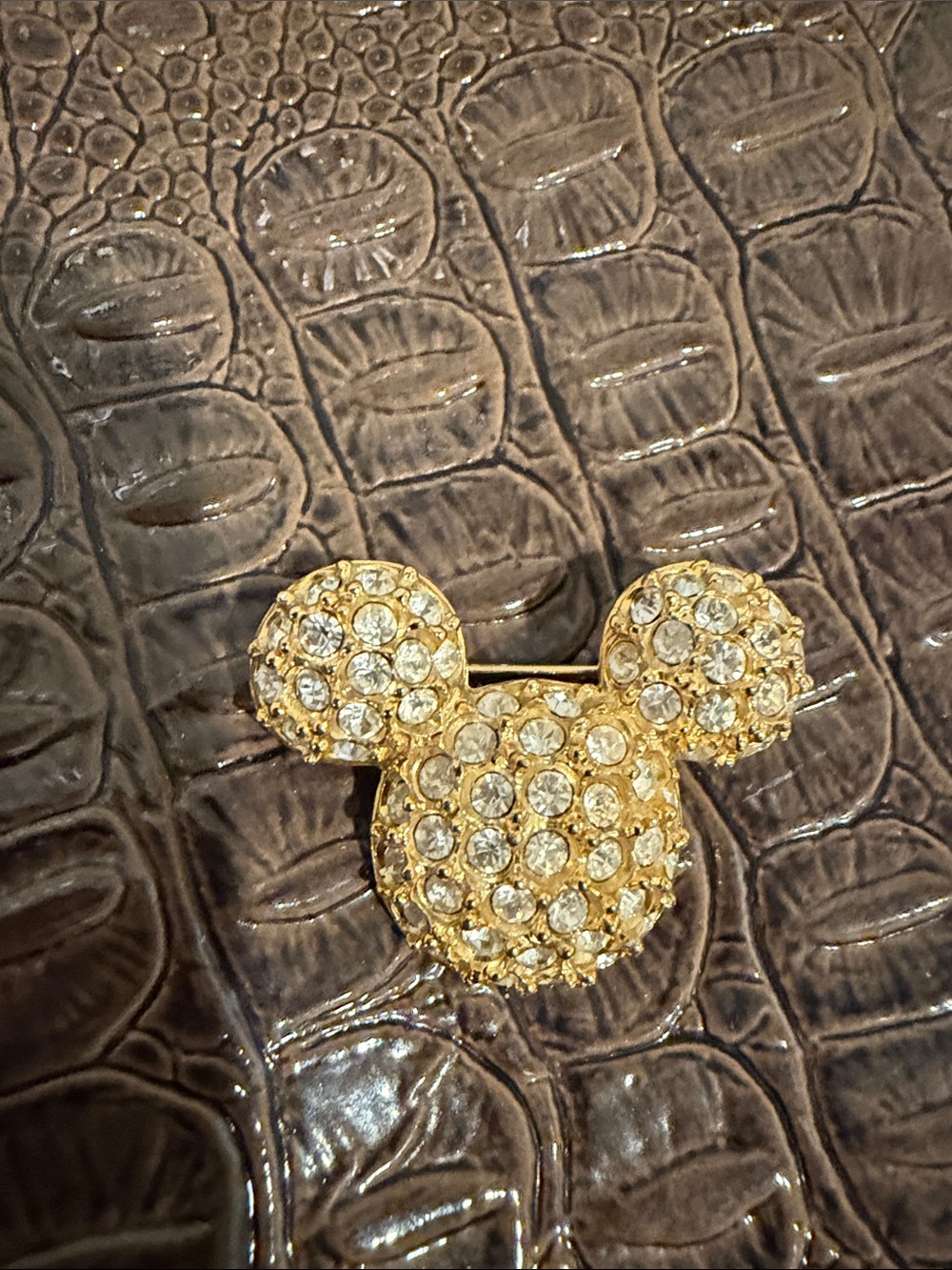 Disney Gold plated Crystal Mickey Brooch EUC